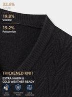 Men's Autumn & Winter Knitted Sweater Vest, Classic V-Neck with Raised Herringbone Texture, Thick & Warm, Timeless Refined Style for Work, Casual Wear, Outdoor Activities & Camping, Ideal Gift for Dad or Husband - Black