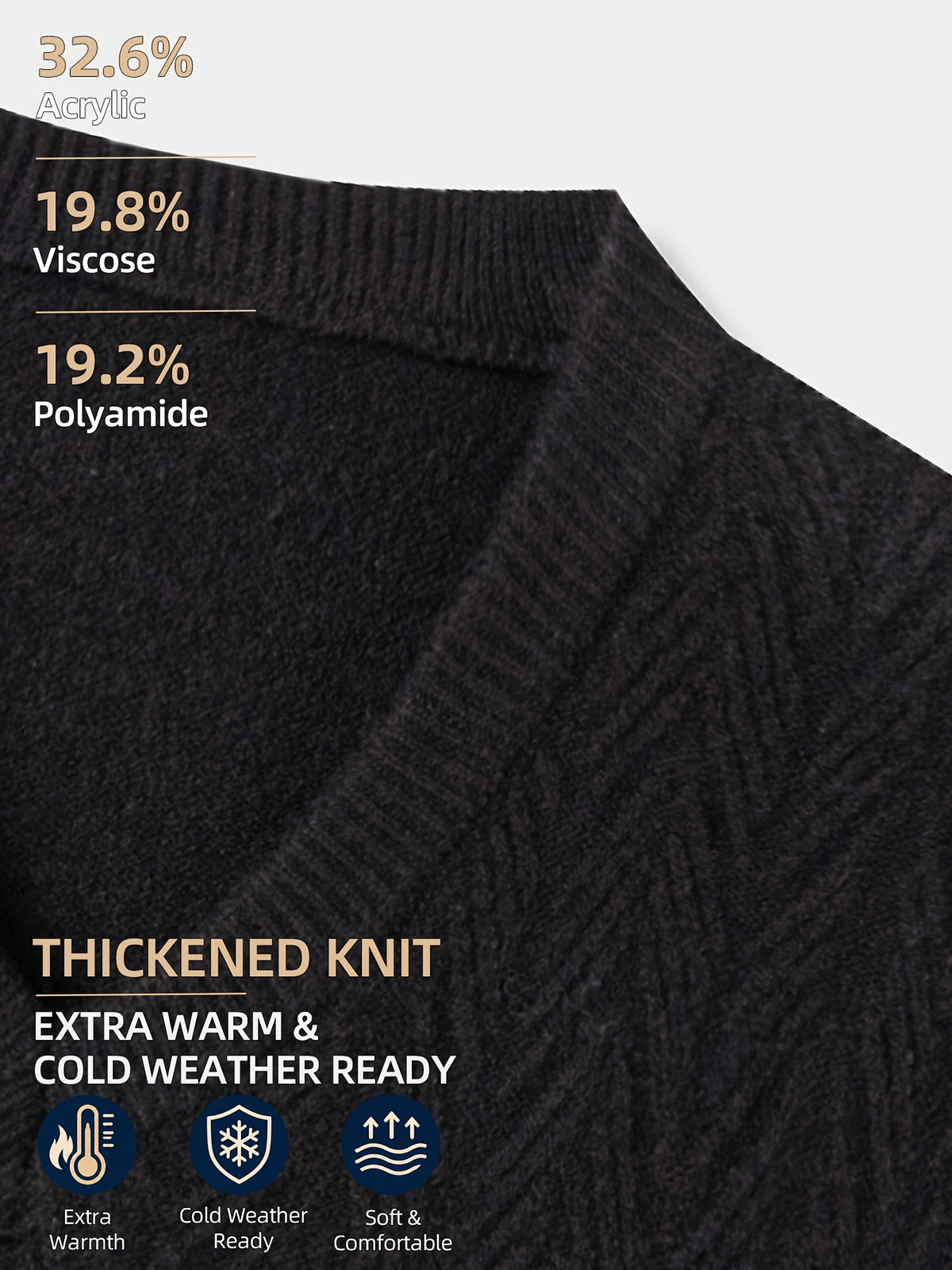 Men's Autumn & Winter Knitted Sweater Vest, Classic V-Neck with Raised Herringbone Texture, Thick & Warm, Timeless Refined Style for Work, Casual Wear, Outdoor Activities & Camping, Ideal Gift for Dad or Husband - Black