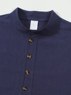 2pcs Men's Solid Color Pullover Henley Shirt, Long Sleeve, Regular Fit for Spring/Autumn, Casual Outings and Parties - Navy Blue + Black