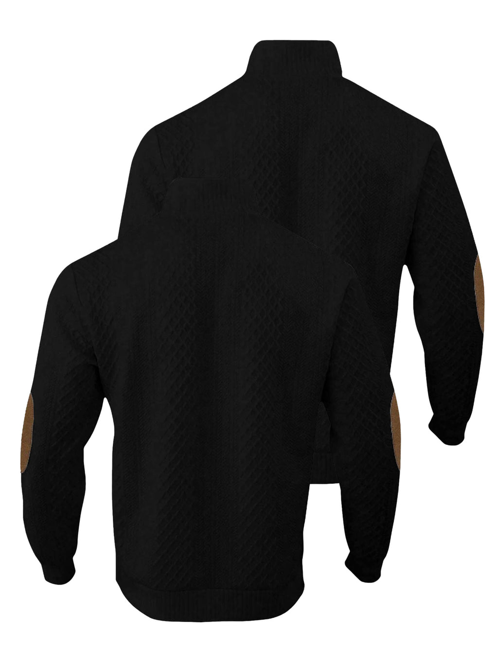 2pcs Men's Stand Collar Jacquard Knit Henley Shirts, Mature Vintage High Neck Pullover Polo, Random Texture Color-Block Collar Jacquard Patchwork Design, Suitable for Outdoor Casual Sports Wear, Ideal as Men's Birthday Gift, Outdoor Clothing - Black