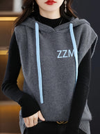 New Hooded Vest Sleeveless Design Letter Fashion Loose Versatile Sweater Coat - Grey