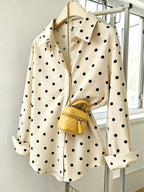 Women'S Y2K Retro Casual Loose Long Sleeve Button-Up Polka Dot Printed Lapel Shirt, Elegant Vintage Casual Style Suitable for Outdoor Leisure Walking Shopping Wear ZD260604061 - Multicolor