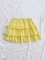 Casual Solid Color Ruffled Short Skirt, Holiday Layered Ruffled Short Skirt, Summer Short Skirt, Yellow Ruffled Short Skirt ZD1127248 - Yellow