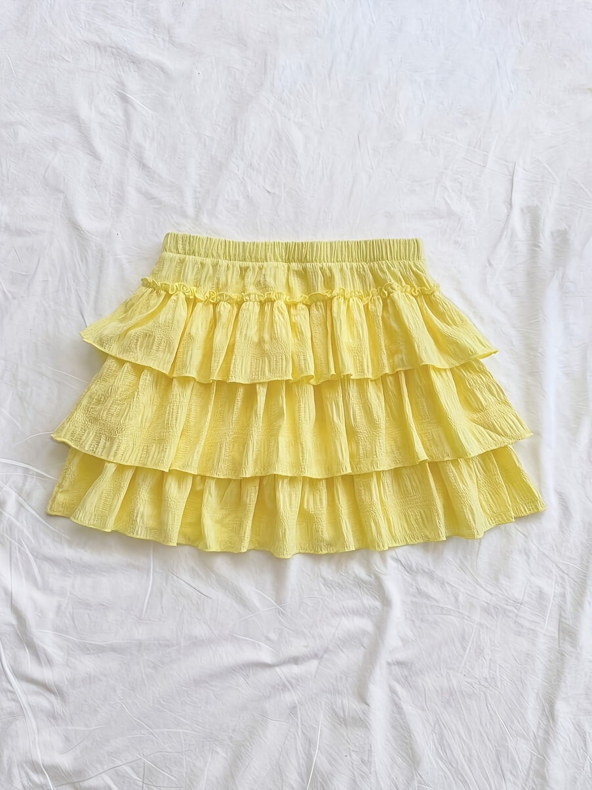 Casual Solid Color Ruffled Short Skirt, Holiday Layered Ruffled Short Skirt, Summer Short Skirt, Yellow Ruffled Short Skirt ZD1127248 - Yellow