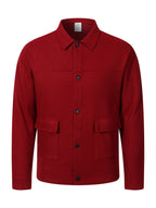Men's Autumn/Winter Lapel Tweed Jacket with Snap Buttons, Double Patch Pockets, Loose Fit, Thickened and Warm, Versatile Blend Top for Business, Casual, Daily Commuting - Burgundy