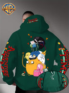 Warner Bros. Men's Adventure Time Full Cast Themed Trendy Fashion Pullover Hoodie with Family Portrait Character Print - Green