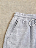 Women'S Clothing Slogan Trendy Fashion Pattern Printed Drop-Shoulder Casual Hooded Pullover Sweatshirt with Drawstring Casual Sweatpants for Parties, Back-To- Autumn And Winter Two-Piece Set - Light Grey