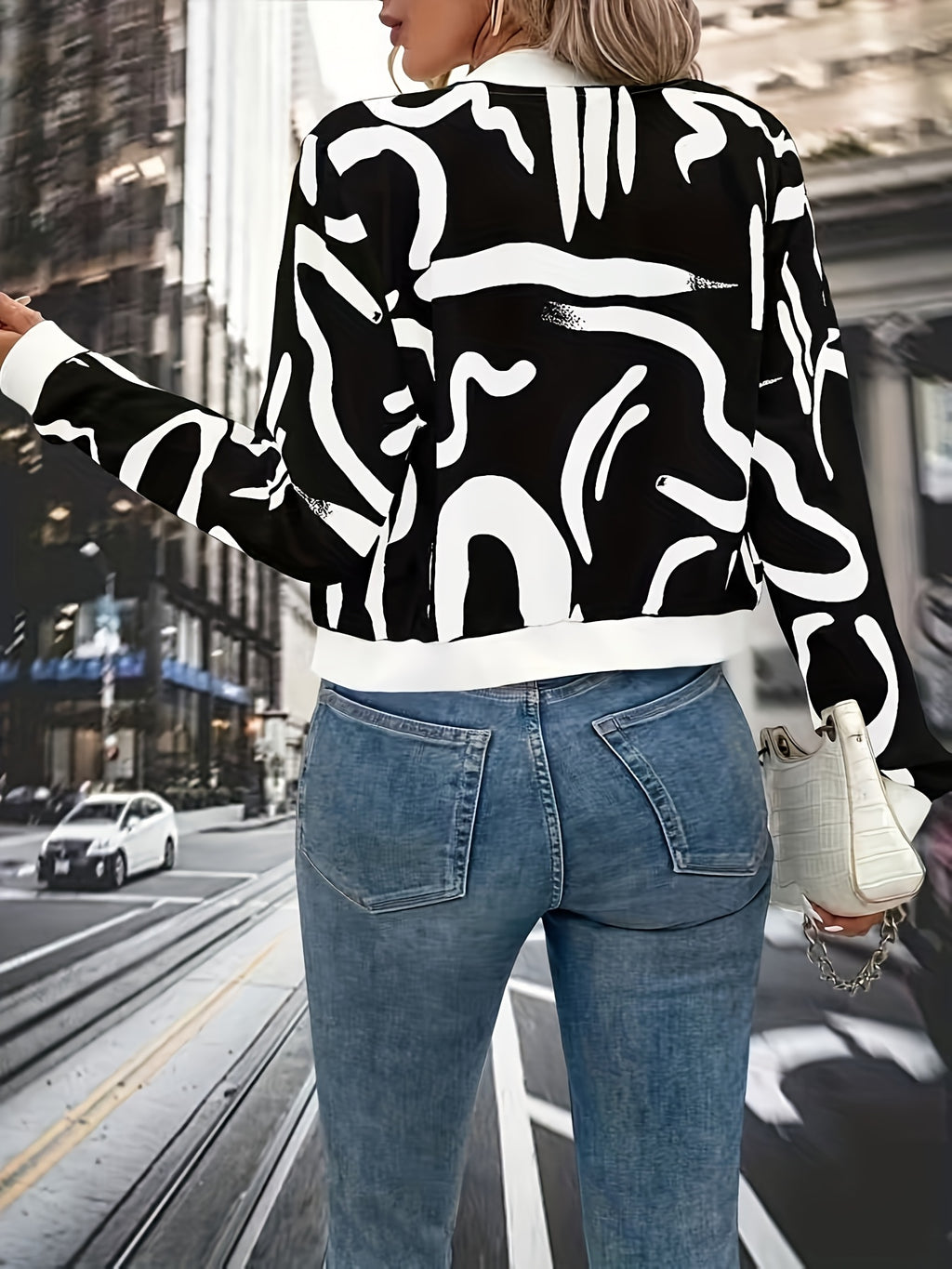 Women'S Fashion Casual Printed Long Sleeve Zipper Jacket - Mixed colors