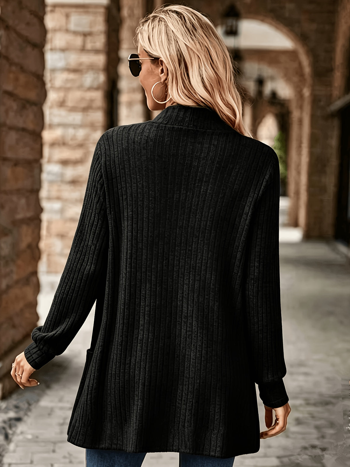 Women'S Casual Jacket, All-Season Elegant Long Sleeve Blazer - Black