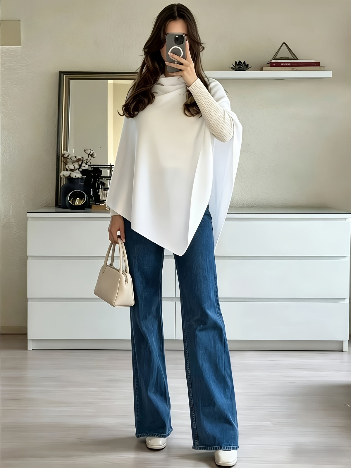 Women's Shawl, Versatile for All Seasons - Elegant and Graceful, Stylish Solid Color Cape Shawl, Wind-Resistant Fashionable Solid Color Multi-Functional Fabric Shawl, - White