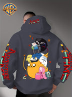 Warner Bros. Men's Adventure Time Full Cast Themed Trendy Fashion Pullover Hoodie with Family Portrait Character Print - Dark Gray