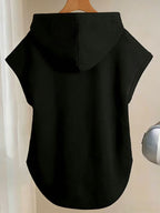 Y Style Hooded T-Shirt, Y2K Style Sleeveless Hooded T-Shirt, Lightweight Curved Hem T-Shirt Suitable for Casual Daily Wear - Black