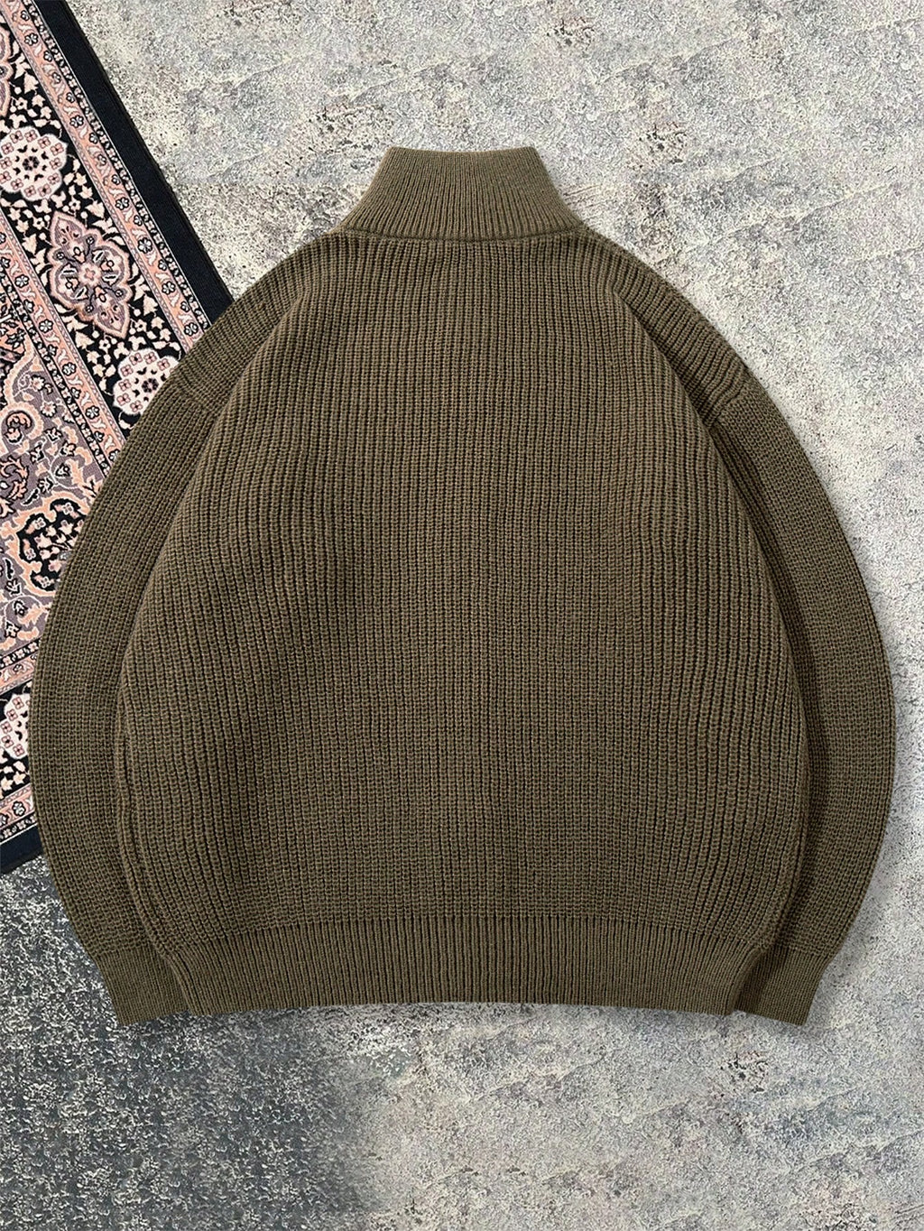 New Autumn/Winter Solid Color Lapel High Neck Cardigan Knit Sport Jacket Zip-Up Commuter Daily Casual Dark Green Short Knitted Top - Dark Green