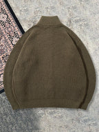 New Autumn/Winter Solid Color Lapel High Neck Cardigan Knit Sport Jacket Zip-Up Commuter Daily Casual Dark Green Short Knitted Top - Dark Green