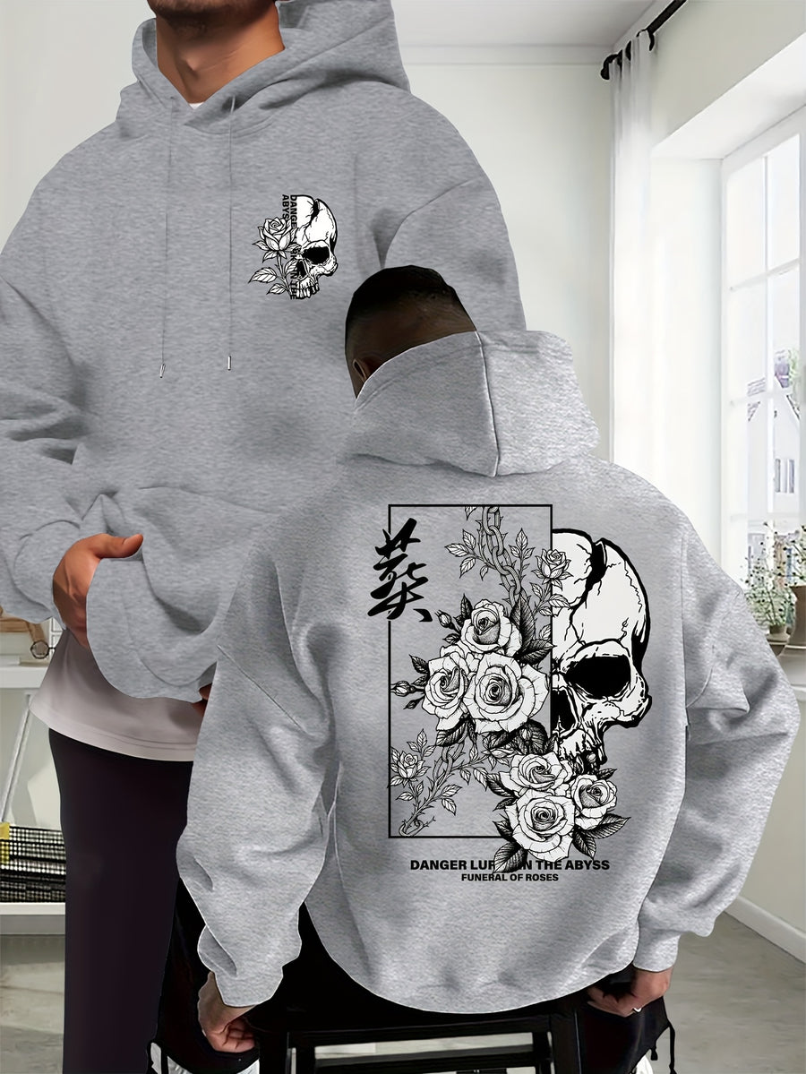 New Trendy Men'S Autumn And Winter Hooded Sweatshirt, Casual Everyday Drawstring Hoodie with Creative Design Print, Kangaroo Pouch Front Pocket, Unisex Tops - Flecking Gray