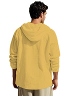 Spring Summer Men'S Linen Color-Block Drawstring Hooded Half-Button Retro Button Long Sleeve Henley Shirt Cuffs Can Be Rolled Loose Thin Breathable Pullover Top Beach Vacation All-Match Men'S Casual Vacation Long Sleeve Top - Yellow