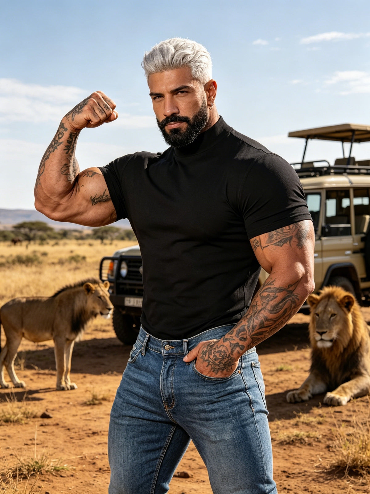 Summer Breathable Solid Color Half-Neck Short Sleeve 2pcs Set Men'S Shaping Slimming High-Elastic Fabric Light Luxury Fashion Fitness Sports Daily Wear Easy Premium Feel Versatile Base Top - Black