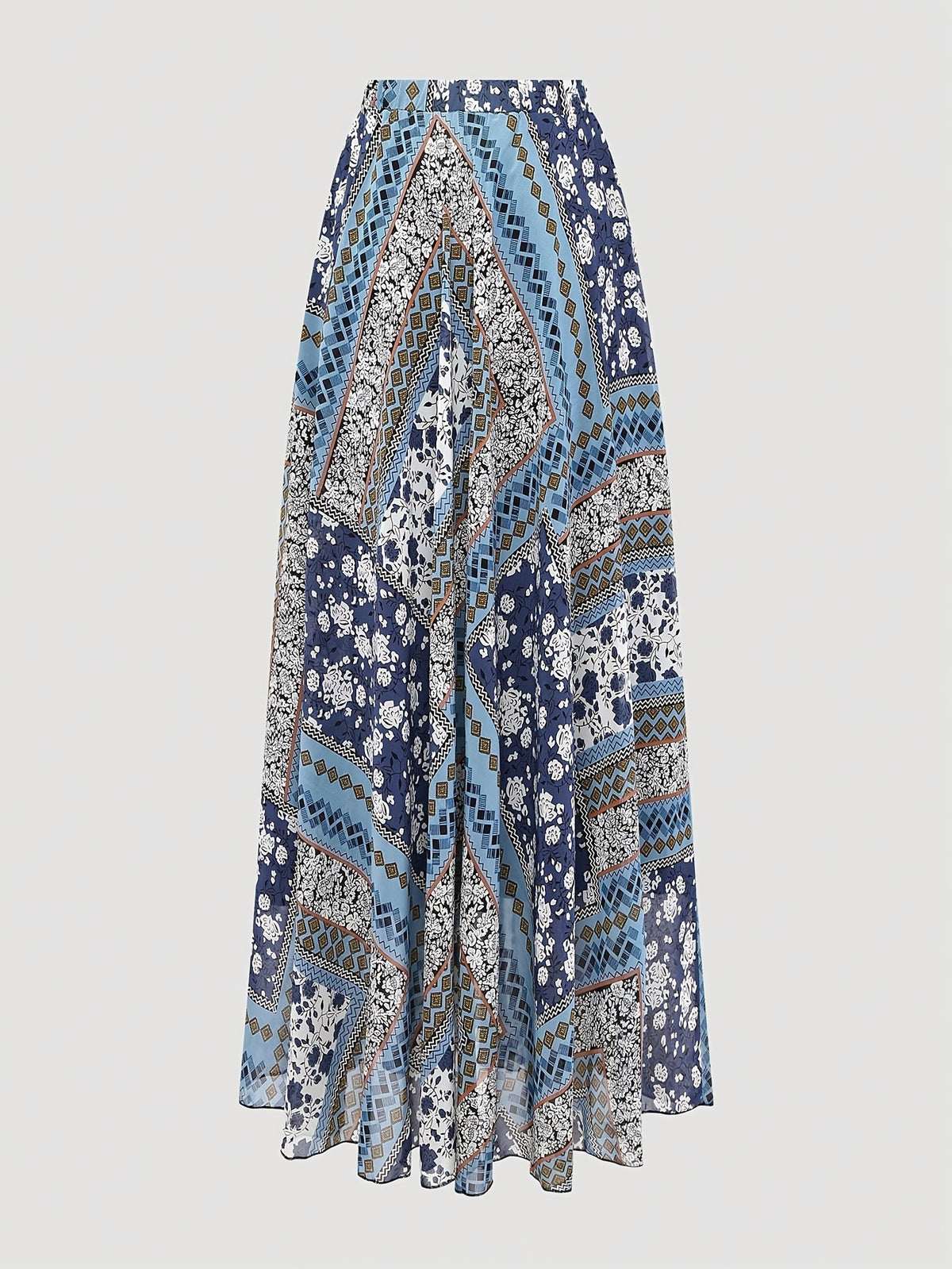 Women'S Jacquard Elastic Waist Elegant A-Line Skirt, Floral Pattern, Slim Fit, Suitable for Occasions Such As Vacation, Dating, And Commuting, for Spring Wear - Sky Blue