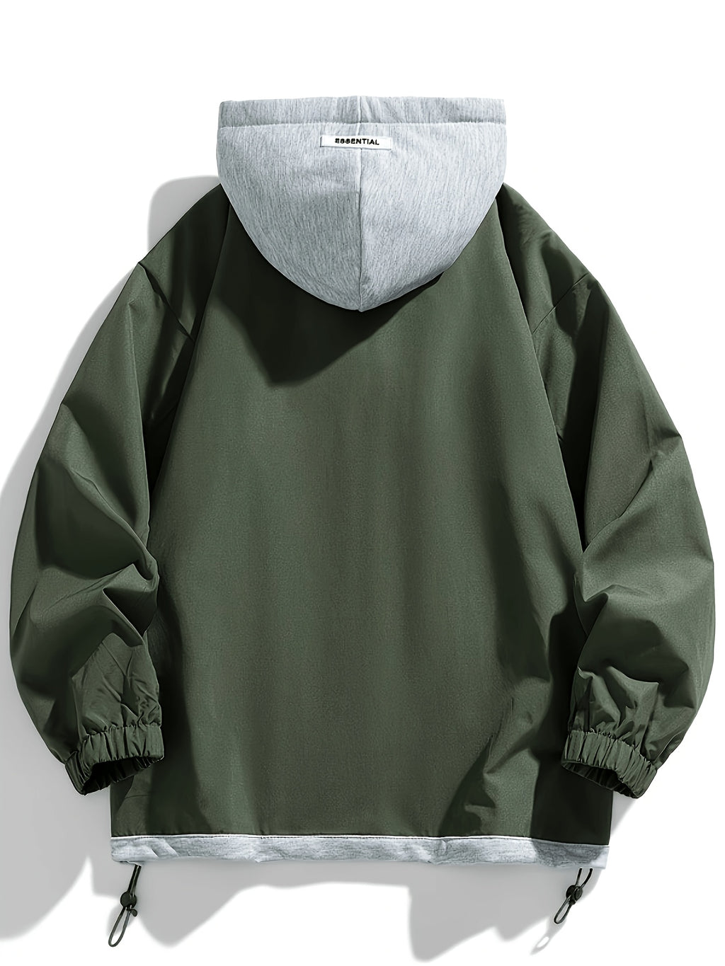Autumn Winter Men'S New Faux Two-Piece Jacket with Hooded Trench Coat Cargo Jacket Couple Style Coat Casual Color-Block Design, Zipper with Drawstring And Pockets, All-Match Fashion - fern green