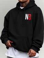 Men's Oversized Hooded Sweatshirt with NO Contrast Color Bold Letter Print, European and American Street Style Casual Sweatshirt - Black