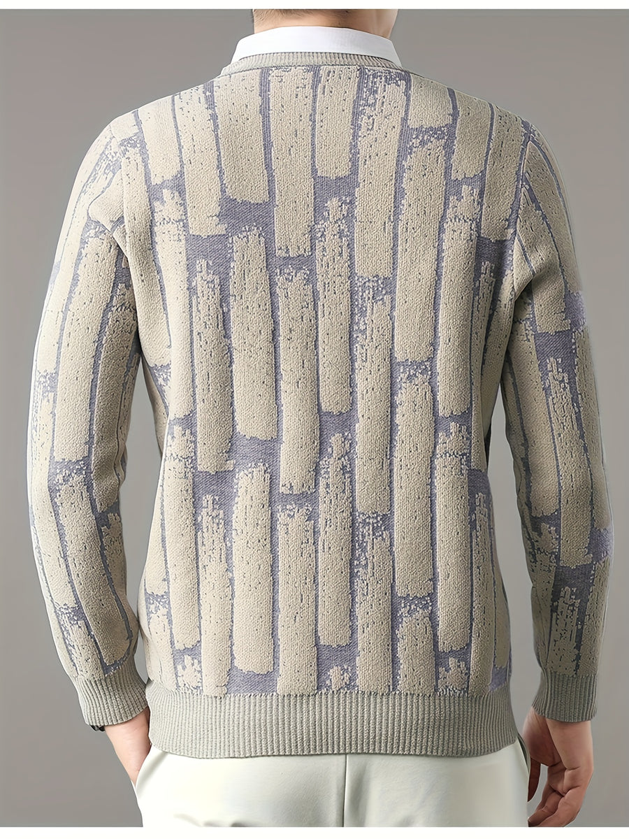 New High-End Men's Crew Neck Thickened Trendy Fashion Men's Autumn/Winter Warm Casual Base Layer Knit Sweater Valentine's Day Gift - Apricot