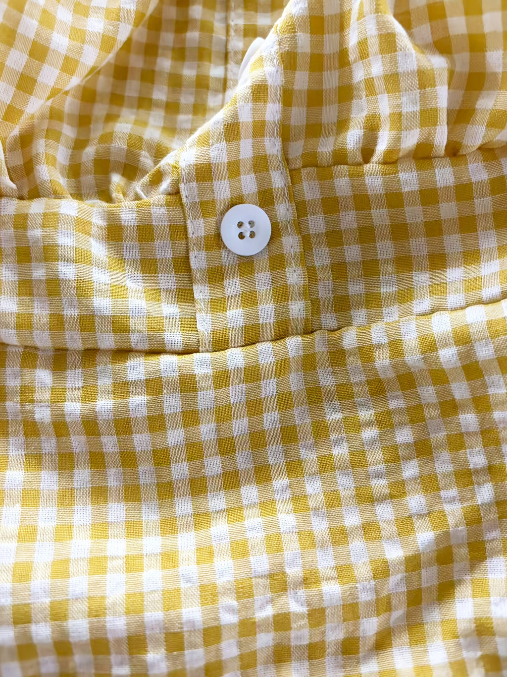 Women's Plaid Button Lace Trim Spliced Spaghetti Strap Top - Yellow