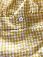 Women's Plaid Button Lace Trim Spliced Spaghetti Strap Top - Yellow