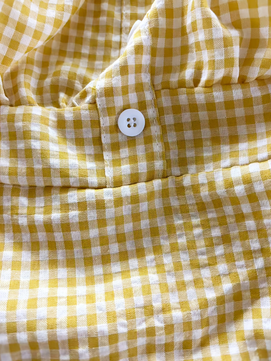 Women's Plaid Button Lace Trim Spliced Spaghetti Strap Top - Yellow