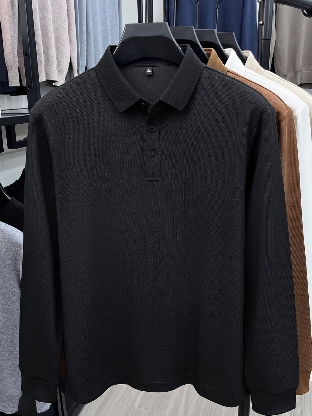 Autumn New Men'S Long Sleeve Henley Polo Shirt, Easy Lapel 3-Button Top, Casual Commute Wear, Comfortable And Skin-Friendly, Versatile Basic Men'S Clothing, Spring/Autumn Inner And Outer Wear, Can Be Worn Alone Or Layered with Jacket, Men'S Gift - Black