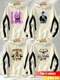 [4pcs] 2026 Autumn Winter Street Style Men'S Hooded Sweatshirt, Side Color-Block Lines Long Sleeve, Adjustable Drawstring Large Phone Kangaroo Pouch, Skin-Friendly Warm Back-To-School Rock Party Versatile Pullover Hoodie - Apricot + Apricot + Apricot + Apricot