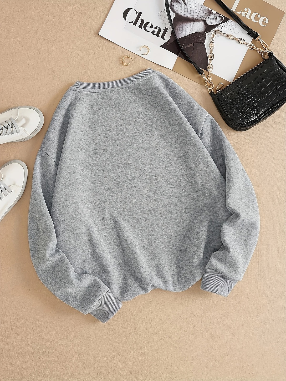 Classic Trendy Pullover Sweatshirt for Women, Autumn And Winter Style, Round Neck, Long Sleeves, Niche Design - 1.5 Gray