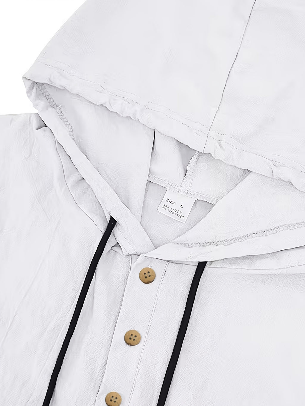 Men's Lightweight Summer Linen Hooded Top, Casual Breathable Henley Neck Hoodie, Versatile Everyday Casual Top - White