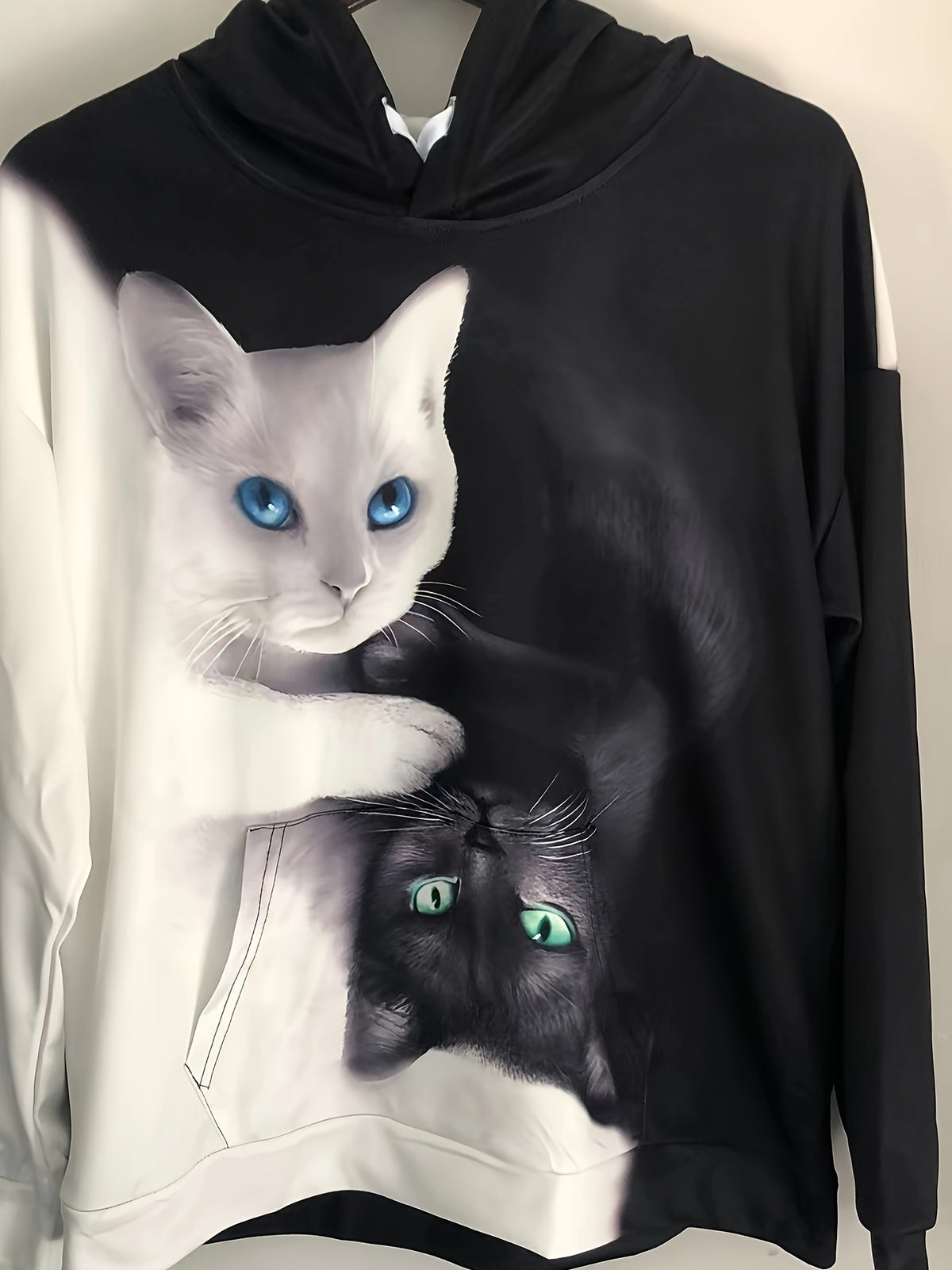 2023 New European And American Style Printed Loose Hooded Sweatshirt Jacket for Women for Autumn And Winter - Black