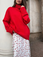 Elegant High-Waist A-Line Fishtail Cherry Print Skirt - Multicolor