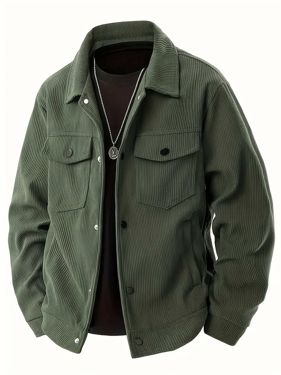 Joshmei OBM Spring/Autumn New Lightweight Men's Solid Color Fashion Multi-Pocket Button-Up Jacket Outerwear - fern green