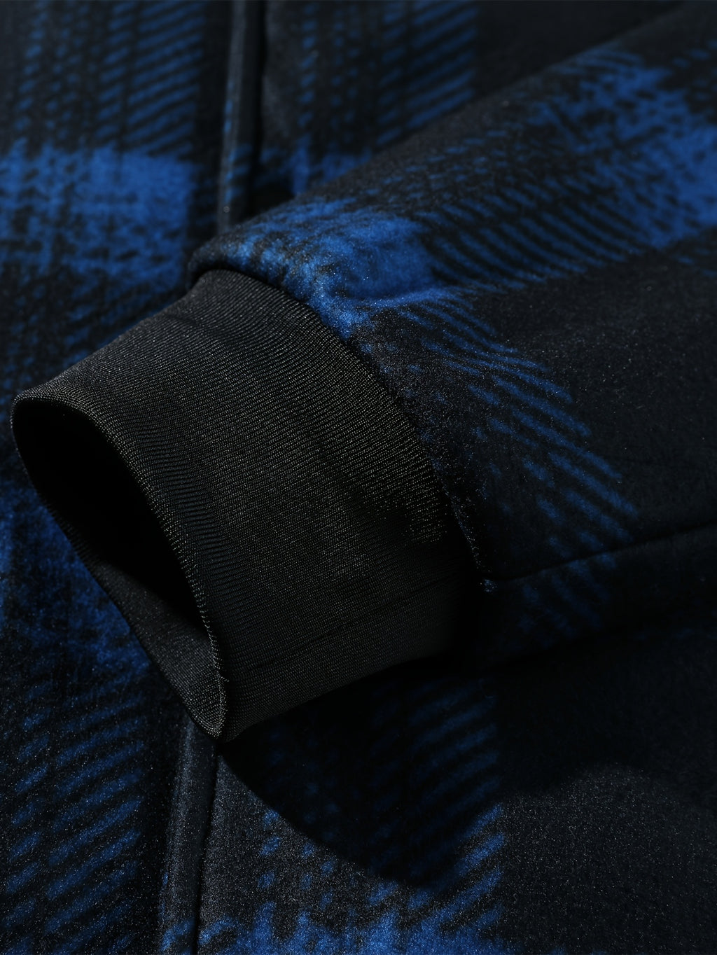 Autumn-Winter New Men's Plaid Fabric Hooded Thickened Warm Jacket with Snap Closure and Ribbed Cuffs, Suitable for Outdoor and Home Wear - Blue