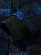 Autumn-Winter New Men's Plaid Fabric Hooded Thickened Warm Jacket with Snap Closure and Ribbed Cuffs, Suitable for Outdoor and Home Wear - Blue