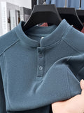 Men's Henley Neck Long Sleeve Base Layer Shirt, Slim Fit but Not Tight, Suitable for Middle-Aged Men, with a Light Business-Casual Vibe. -SINBOS - Blue Grey