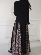Elegant Black Kaftan Dress for Women - Casual Long A-Line Maxi Dress with Leopard Print, Long Sleeves, And Flowing Hem, Perfect for Spring And Fall, Casual Wear | Ruffle Detail Dress | Fabric - Black
