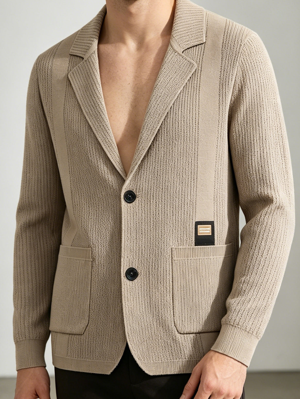 1 Men's Knitted Suit Lapel Jacket, Suitable for Light Business Wear and Daily Work, Ideal as a Gift - Off-white