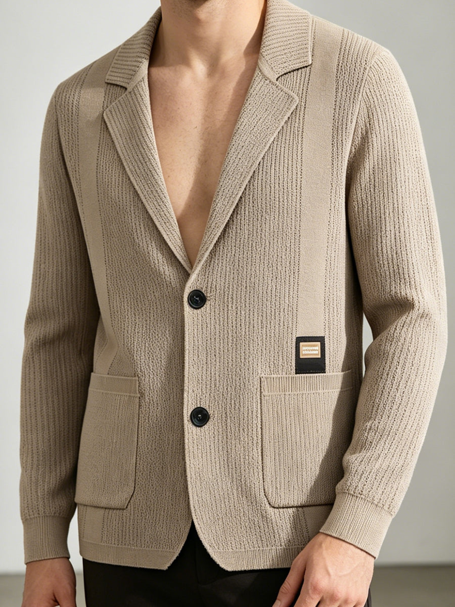 1 Men's Knitted Suit Lapel Jacket, Suitable for Light Business Wear and Daily Work, Ideal as a Gift - Off-white