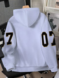 Digital Print - Men'S Long Sleeve Hooded Sweatshirt, City Letter And Number Badge Pattern, Drawstring Hooded Pullover Style, Casual Wear for Daily Commute And Shopping, American Retro Sporty Loose Top, Suitable for Campus Outings - Mixed colors