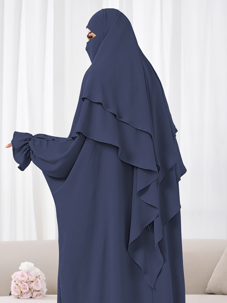 1pc (No Include Clothing) Kimmar Double-Layer Kimmar Shawl Headscarf Fashion Classic Versatile Kimmar, Suitable for Women'S Daily Wear - Navy Color