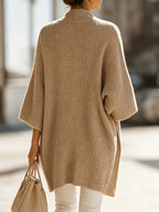 YYTT Minimalist Soft And Chewy Shawl Coat, Loose Mid-Length Versatile Commuter Outerwear Warm Cape Cardigan - Linen