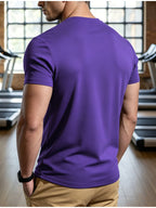 8pcs Men's Casual Knit Ribbed V-Neck T-Shirt / Soft and Comfortable Fabric / Short Sleeve / Solid Color / Crew Neck / Back-to-School Season, Casual Sporty Design Top, Multiple Colors Available, Suitable for Summer Daily Wear - 4 black + 4 purple