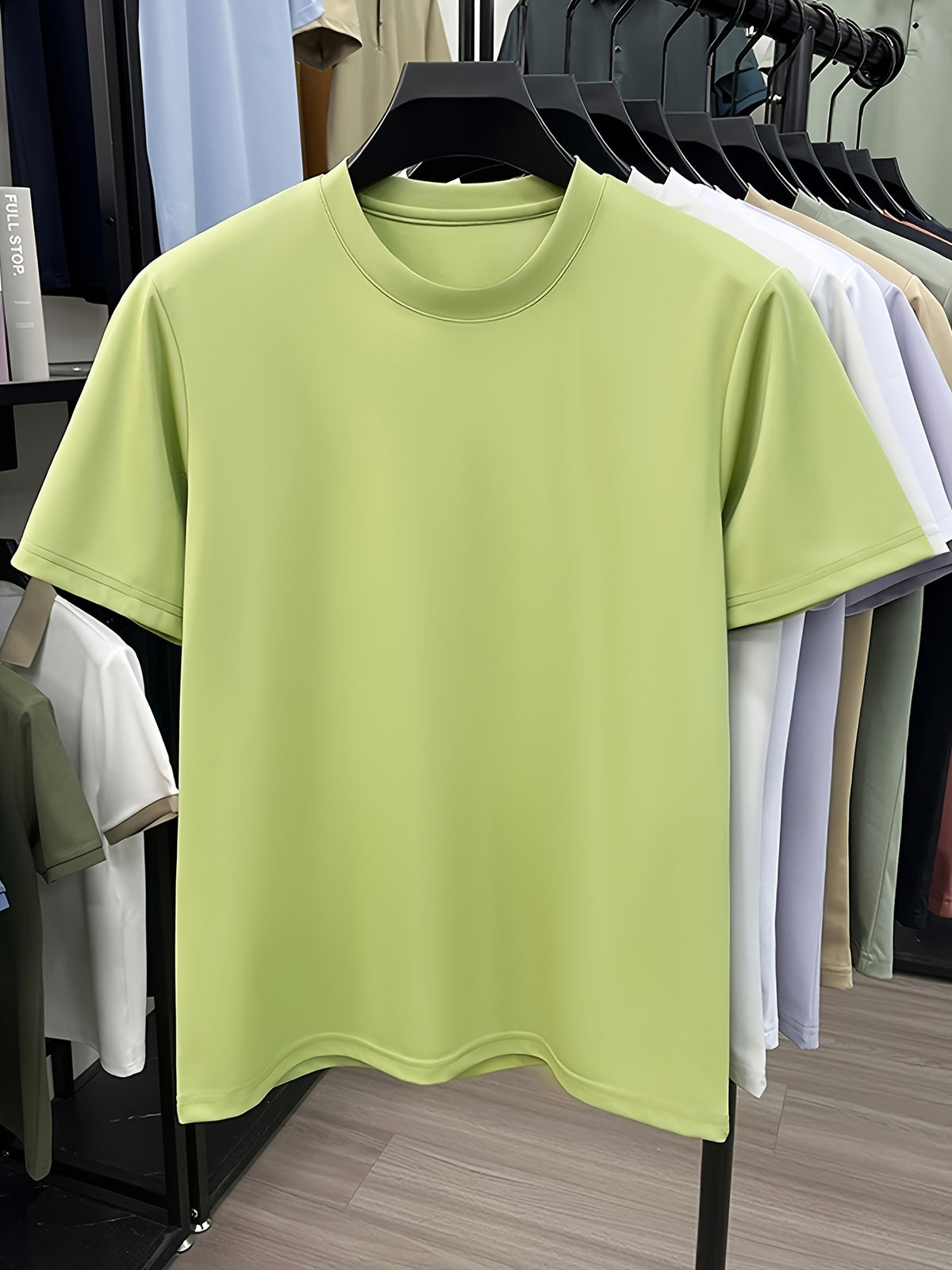 NERPOLO Men's Solid Color Short Sleeve T-Shirt - Round Neck Casual Summer Tee with Suitable for Middle-Aged, Regular Fit Breathable Shirt, Hand Washable Solid Color Round Neck Half-Sleeve Blouse for Casual Attire (No Transparency) - Fruit Green