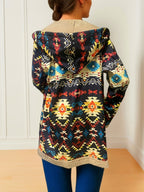 Western Women'S Warm Plush Printed Hooded Sweatshirt Jacket Casual Coat - Mixed colors