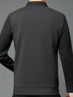 [Pearson OBM] Men'S Faux Two-Piece Long Sleeve Polo Shirt, Business Casual Style, Knit Collar V-Neck Patchwork Design with Button Placket, Ribbed Striped Cuffs And Collar, Mid-Career Men'S Business Top for Daily Gatherings And Commuting - Grey
