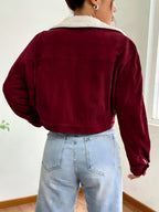 Women'S Short Corduroy And Lamb Jacket for Autumn And Winter, Featuring a Fleece Collar, Versatile Korean-Style Warm Top - Burgundy