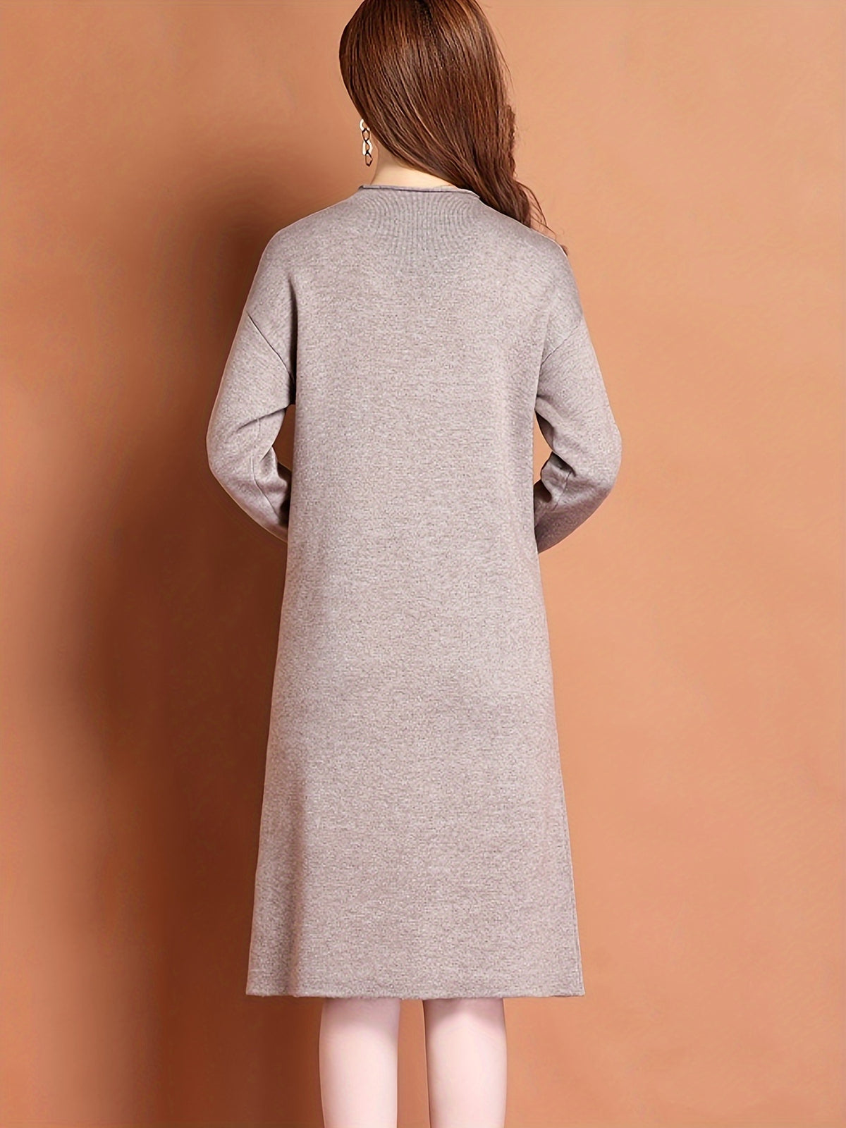 Autumn And Winter Women'S Dress Winter New Style Dress High-End Mid-Length Pullover Sweater Dress - Apricot